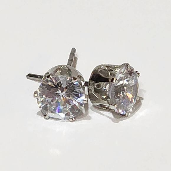 Silver Round Cut Brilliant Cubic Zirconia 2 CTW Stud Earrings - Picture 1 of 11